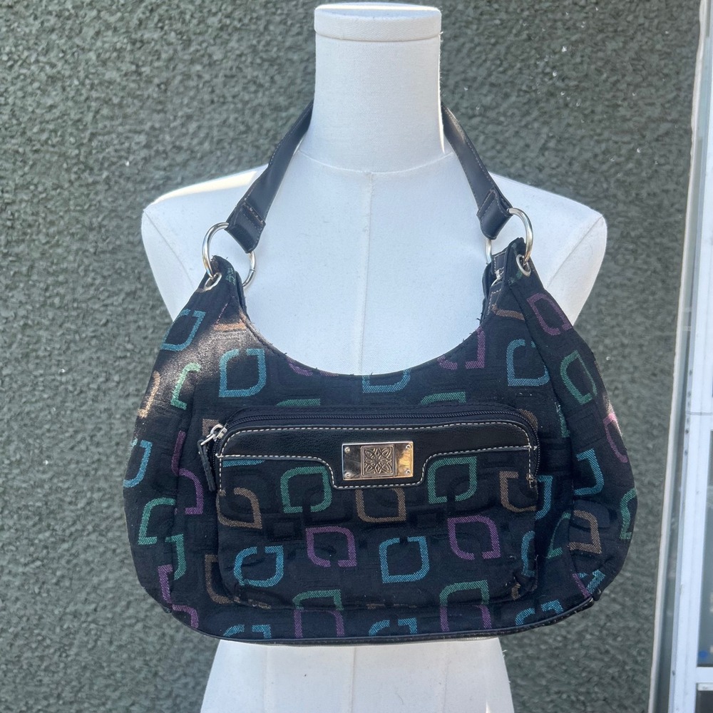 y2k George & Hilary‎ Hobo Shoulder Bag  Black Multi Color Geometric Monogram